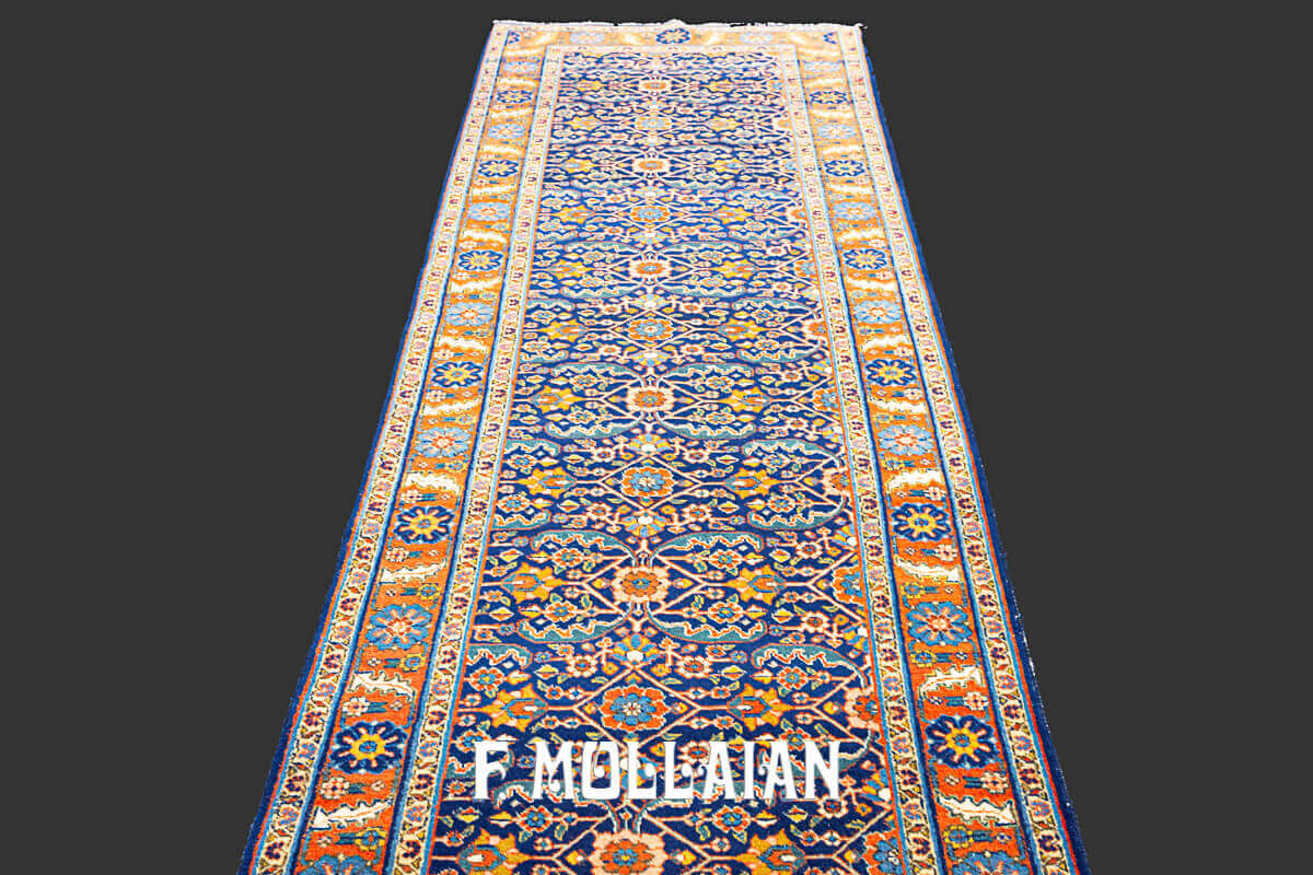 Very Long All-over Blue field Tabriz Runner, An Antique Persian Carpet n°:716000